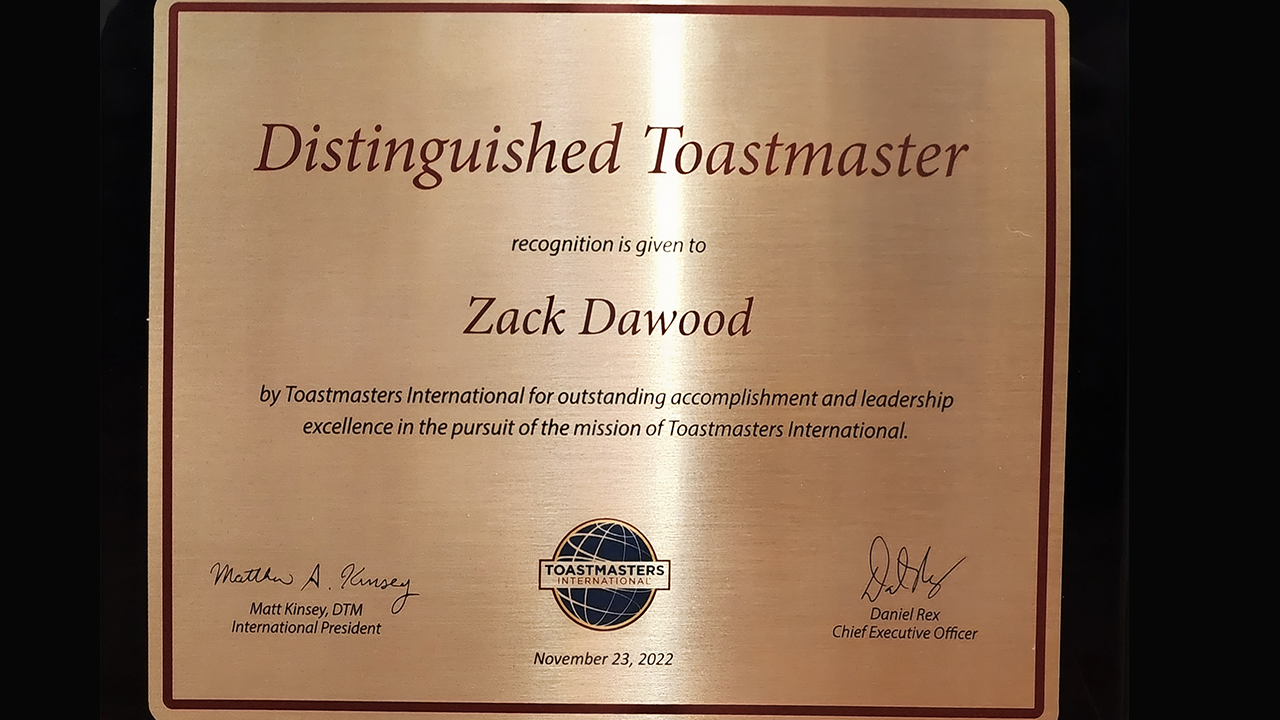 Zack Dawood Distinguished Toastmaster